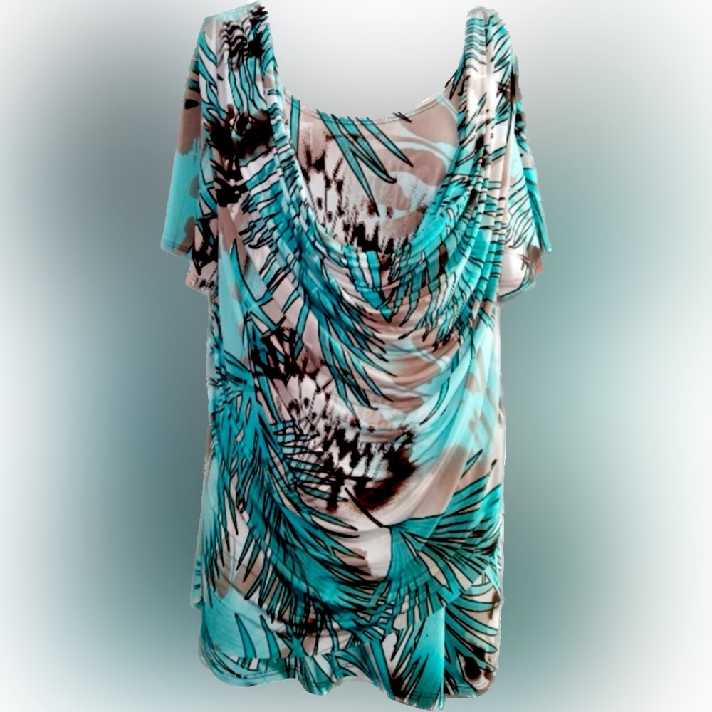 DRESS BARN | 1X | floral print blouse | aqua & brown